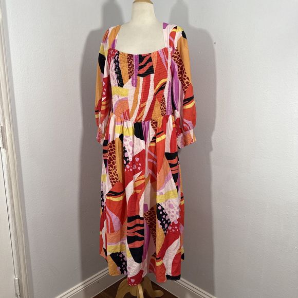 Oddy Midi Dress Womens 3XL Not‎ What It Seems Smocked Curvy Vacation Beach - Picture 1 of 12